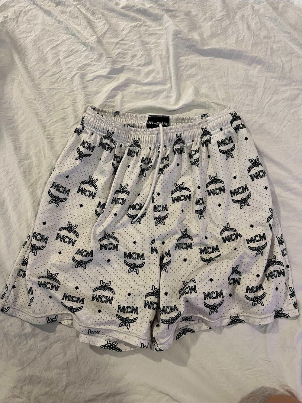 MCM White Mesh Logo Skirt with Black All-Over Print